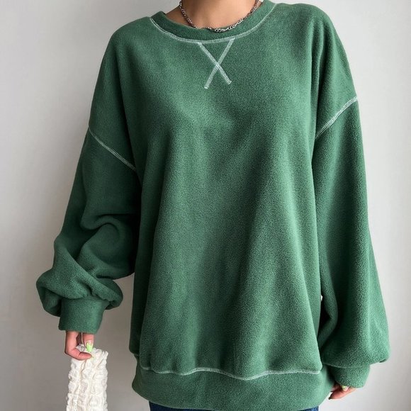 Green Casual Womens Slogan Graphic Drop Shoulder Fleece Oversized Sweatshirt - Picture 3 of 5